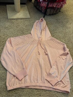 LC Lauren Conrad Pale Pink Hooded Pullover with Lace Yoke